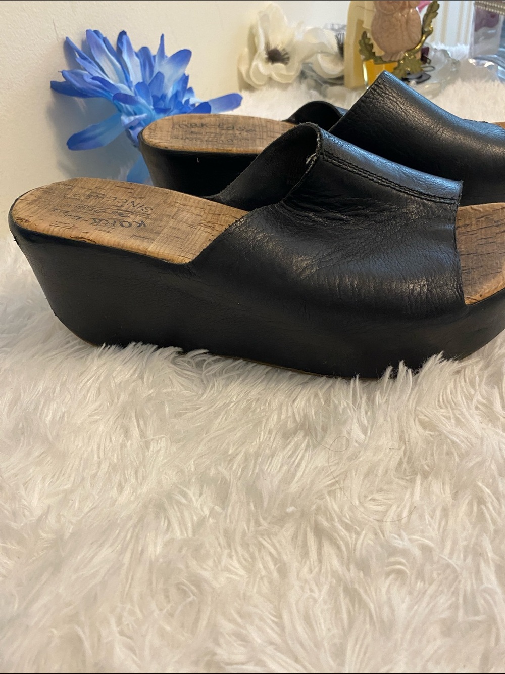 Kork-Ease Black Leather Cork Wedge Mules sz 7m - Picture 5 of 12